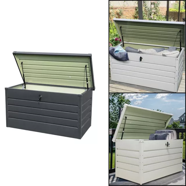 Metal Steel Large Storage Box Garden Patio Plastic Chest Lid Container Tool