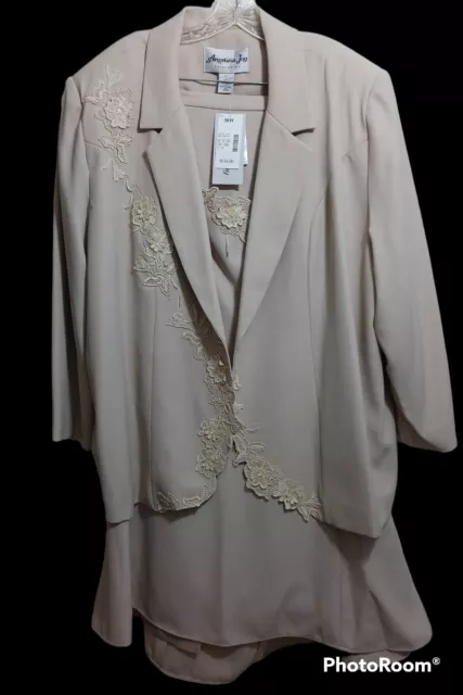 NWT Angelina Joy Taupe Beige Embellished Skirt Formal Suit Jacket 28W 30W $179