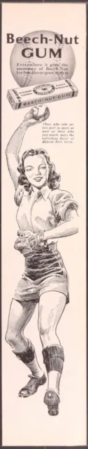 Vintage Magazine Ad 1947 Beech-Nut Gum Woman Softball Player