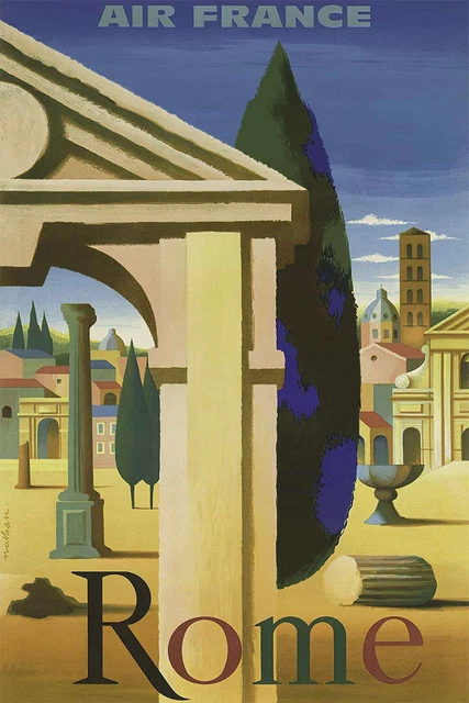 Air France Rome Vintage Style Airline Travel Holiday Wall Art - POSTER 20"x30"