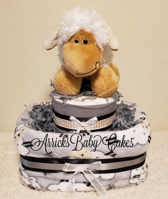 Diaper Cake~Counting Sheep~Baby Shower Gift~Gender Neutral Cakes~Plush~Unisex🤍