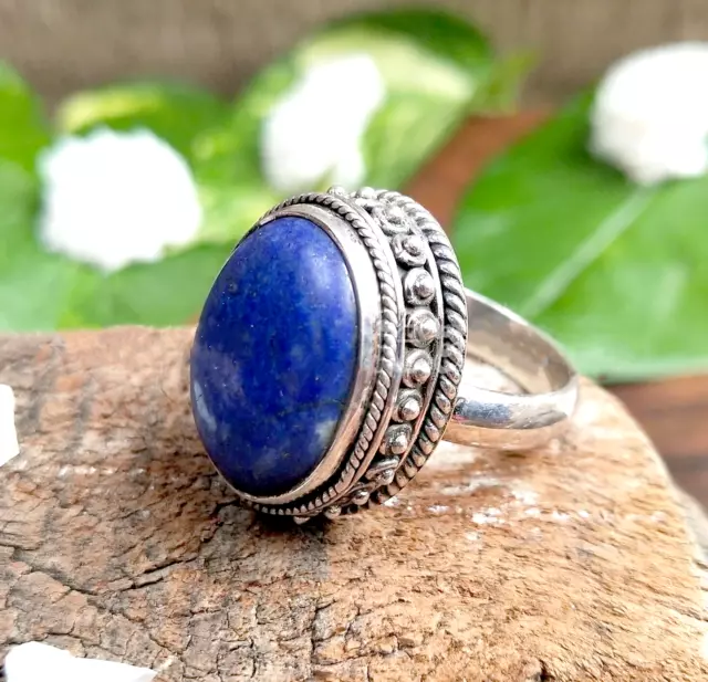 Lapis Lazuli Gemstone Ring 925 Sterling Silver Boho Jewelry Women Gift KA-993