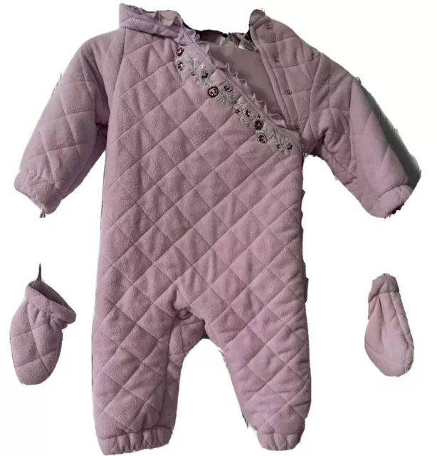 SMALL WONDERS Baby Girl’s Lavender Outerwear Bunting Size 12 Mo Snowsuit Pram