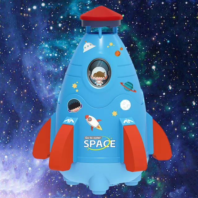 Space Rocket Sprinklers Rotating Water Powered Launcher Summer Fun Toys (Blue)