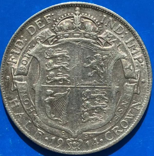 GB 1914 KING GEORGE V. SILVER HALF CROWN COIN, IN  VERY FINE GRADE. 32mm.