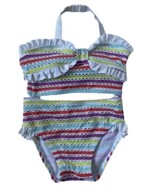 Janie and Jack Eyelet Stripe Bikini NWOT 12-18 mos Ruffle 2 Piece Swim Suit