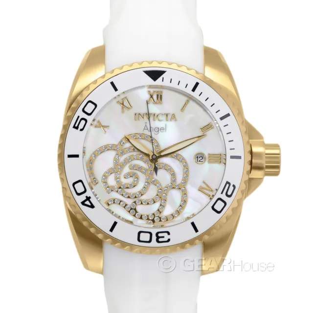 INVICTA ANGEL WOMENS Gold Watch, Mother Pearl Dial Crystals, White ...