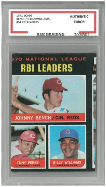 1971 Topps NL RBI Leaders JOHNNY BENCH #64 MISCUT ERROR  ~ BSG Authentic