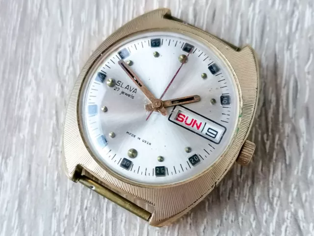 Herren Uhr SLAVA Automatic vintage mechanical Men's watch AU Gold Plated Works