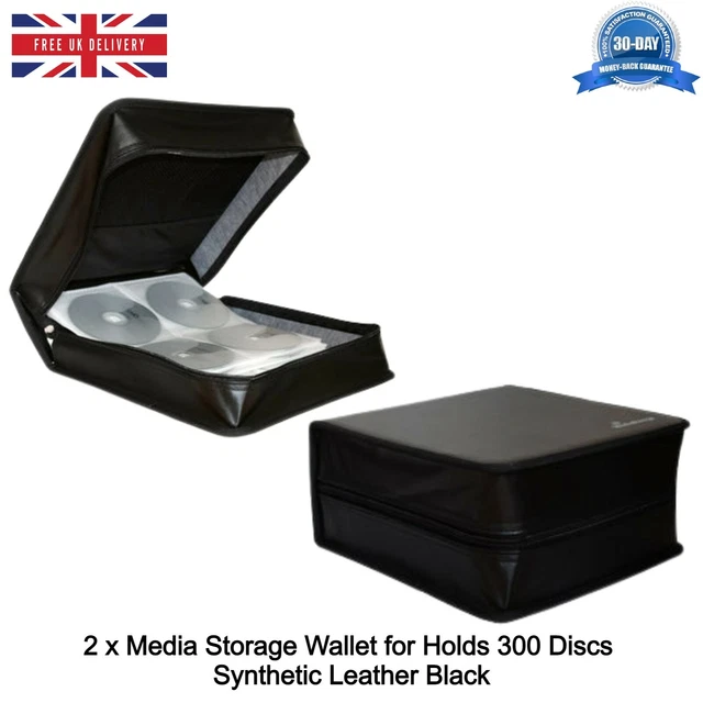 2 x Storage Carry Case Zip Wallet Holds 300 CD DVD Bluray Discs Leather Black