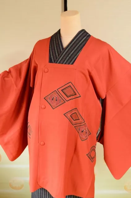 Tsumugi Silk Kimono & Silk Michiyuki Coat SET Women Japanese vintage /451