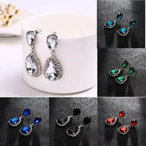 Dangle Women Rhinestone Earrings Teardrop 1 Jewelry Glitter Crystal Drop Pair 2
