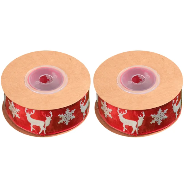 2 Pcs Snowflake Deer Ribbon Polyester. Christmas Wired Gift Wrap Bouquet