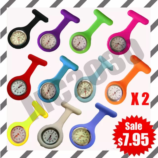 2x Silicone Nurse Brooch Tunic Fob Watch Nursing Nurses Pendant Pocket Watch