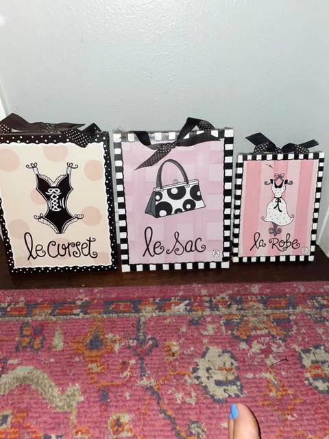 French Themed Pottery Wall Art - pink, black, white, lavender 