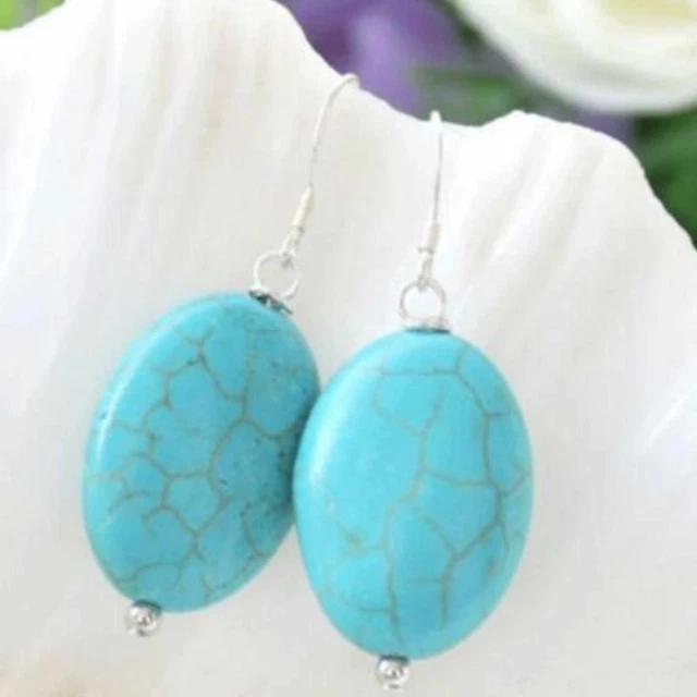 13x18mm Natural Blue oval turquoise beads 925 silver earrings FOOL'S DAY Fashion