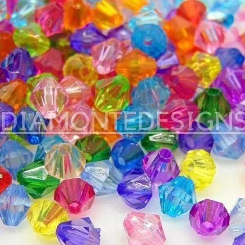 300 Pcs Mixed Acrylic 6mm Faceted Bicone Beads Craft Jewellery FREE UK P+P A96