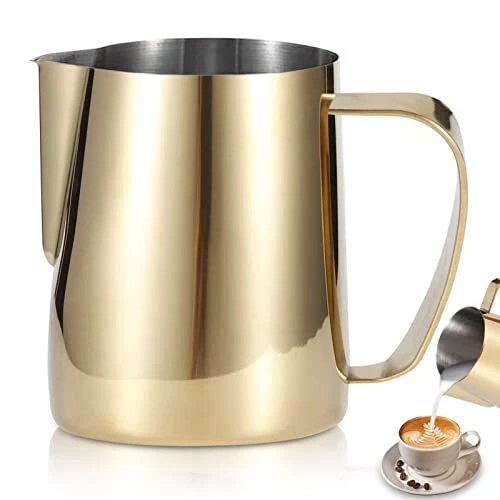 Milk Frother Cup, 600ML Brass Espresso Steaming Milk Frothing Pitcher Stainle