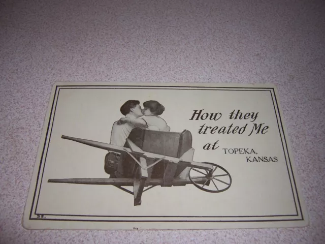 1910s HOW THEY TREATED ME in TOPEKA KANSAS KS. ANTIQUE ADVERTISING POSTCARD