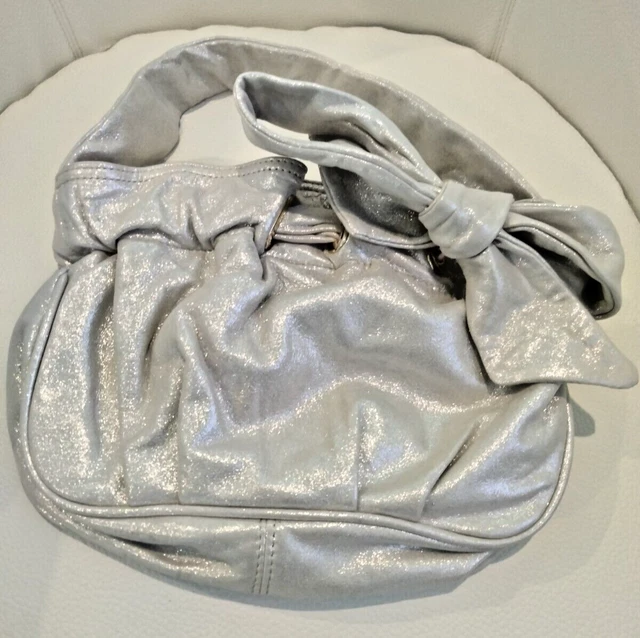 Vintage TREESJE Silver Sparkle Glove Leather Handbag with braided handle and bow