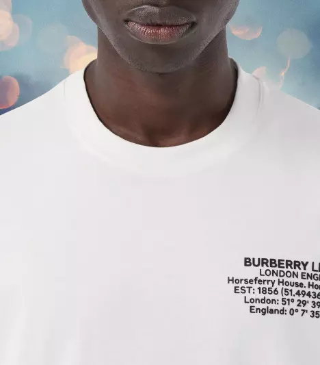 BURBERRY -  Location Print Cotton Oversized  T-shirt  White Color - Medium Size