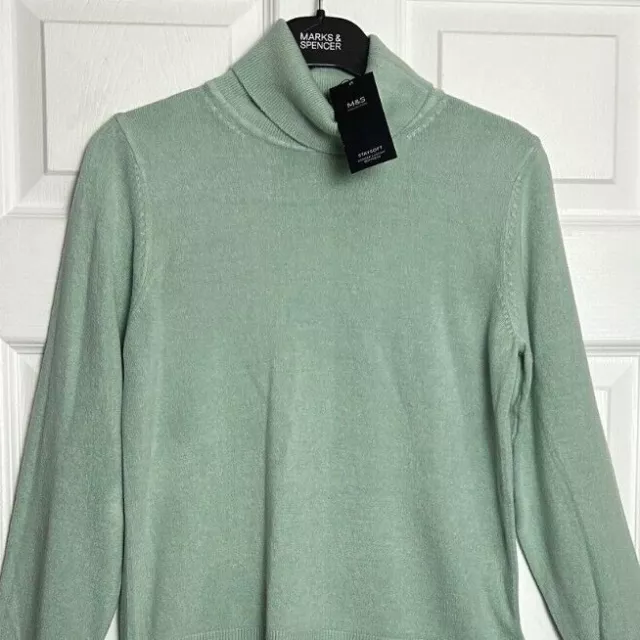 M&S Ladies Jumper Soft Blue High Roll Neck Stay Soft Knit BNWT Marks Polo