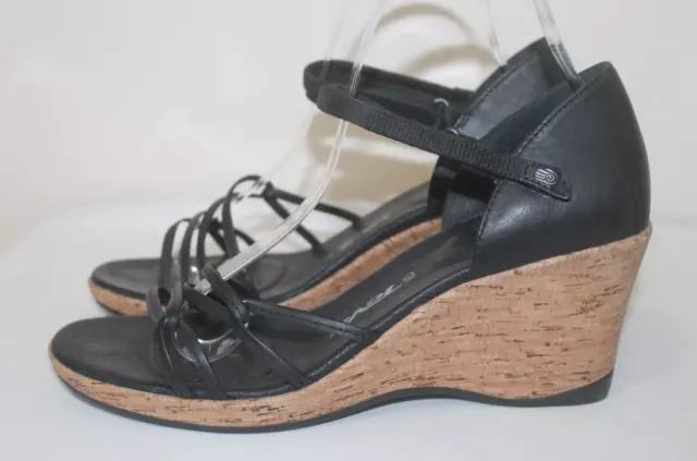 Teva Black Leather Riviera Size 9.5 Women's Cork Wedge Sandals