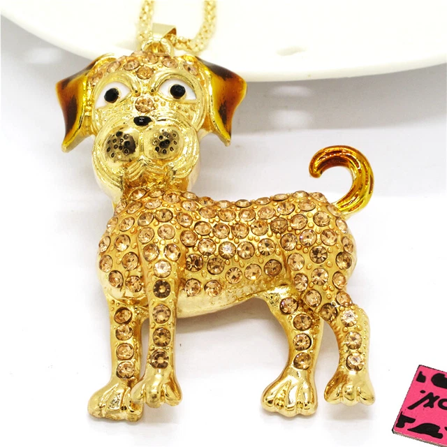 Fashion Women Yellow Rhinestone Cute Dog Crystal Pendant Chain Necklace