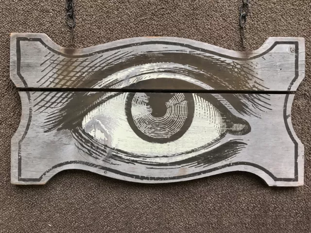 Rare, Vintage WOODEN EYE SIGN Turn-of-the-Last-Century / Great Gatsby 30" x 16"