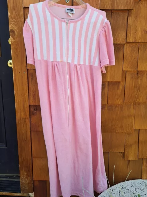 VTG HOUSE DRESS Bath Robe Terry Cloth Grannycore Pink 80s 90s Zipper ...