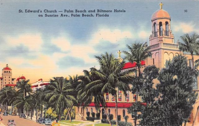 Palm Beach Florida Biltmore Hotel St Edward Roman Catholic Church Postcard A65