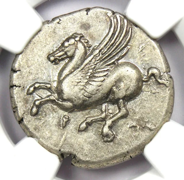 Greek Corinth AR Stater Pegasus & Athena Silver Coin 300 BC - NGC Choice XF (EF)
