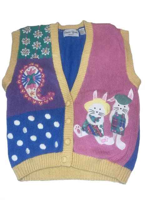 Vtg Pink Sweater Vest M Easter Bunny Sharon Young