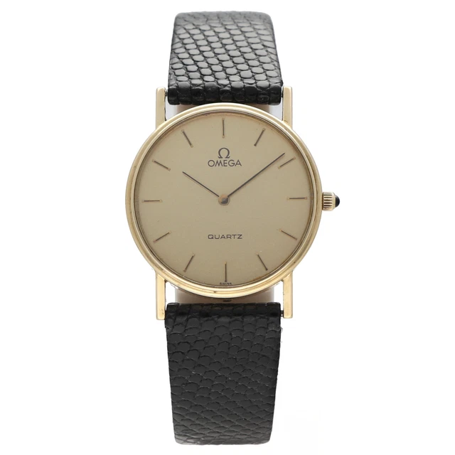 W373-VINTAGE OMEGA QUARTZ 14k Solid Yellow Gold Champagne Dial