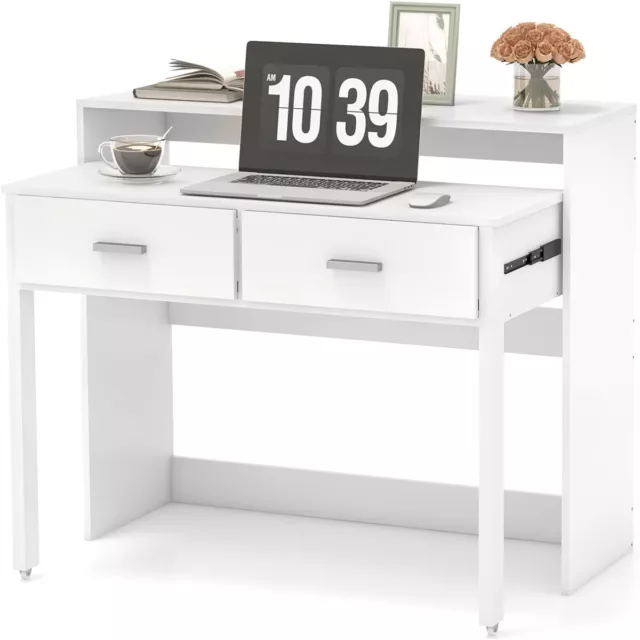 Bureau d'Ecriture Extensible avec 2 Tiroirs Petit Bureau d'Ordinateur de 100 cm