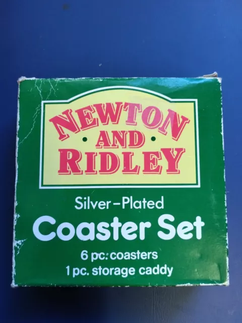 NEWTON AND RIDLEY Vintage Silver Plated Coaster & Storage Caddy Set of 6