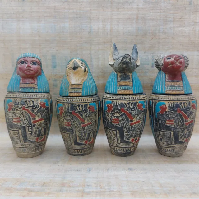 Rare Ancient Egyptian Antiquities 4 Mummification Canopic Jars Pharaonic Statues