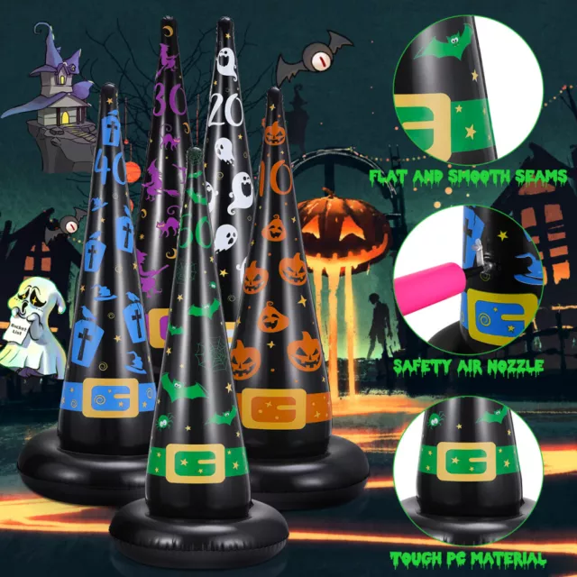 Inflatable Witch Hat Ring Toss Set Halloween Party (5 Hats + 10 Rings)-JR