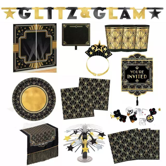 Geometric Gold 20s Gatsby Flapper Hollywood VIP NYE Party Tableware Partyware UK