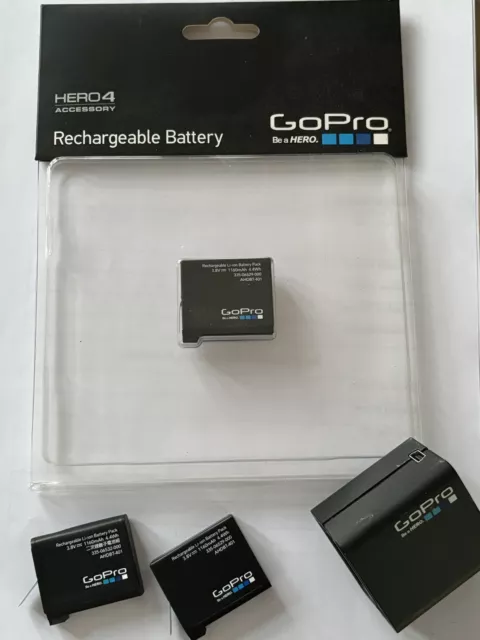 Genuine Original Battery for Gopro Hero 4 Brand New + 2 Used & Dual Charger