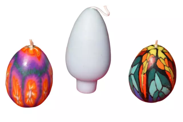 Lot of 2 Tiffany Style Stained Glass Mosaic Spring Easter Egg Wax Candle Unused