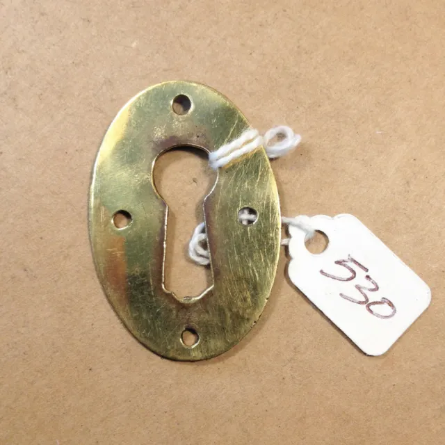 (530) An Oval Polished Brass  Keyhole Escutcheon Original Antique Salvaged Item