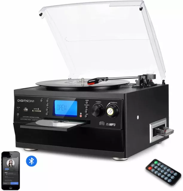 Bluetooth Plattenspieler mit Stereo Lautsprecher, LP Vinyl zu MP3 Konverter