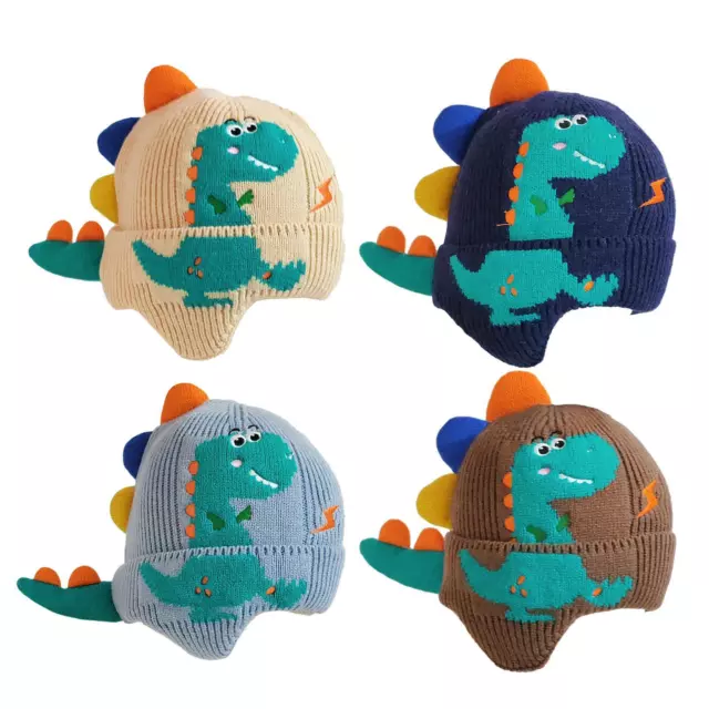 Chapeau tricoté avec oreilles de dinosaure, joli bonnet de ski pour enfants,