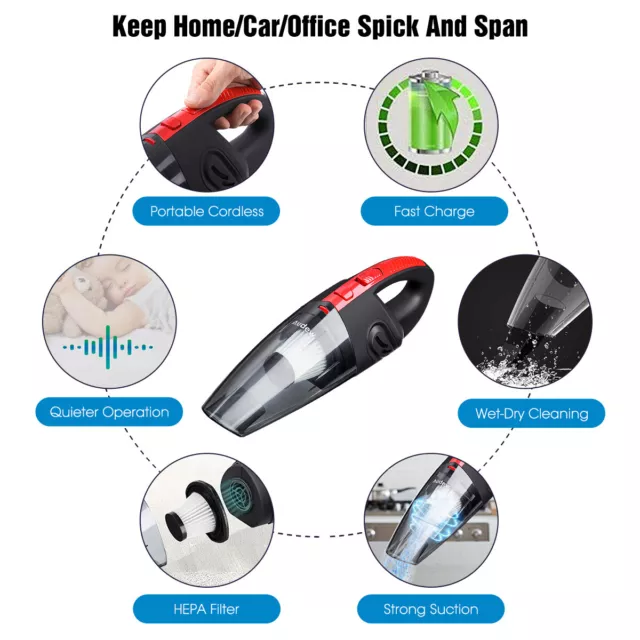 120W Cordless Car Mini Vacuum Cleaner Portable Handheld Wet & Dry /W LED  / UK 3