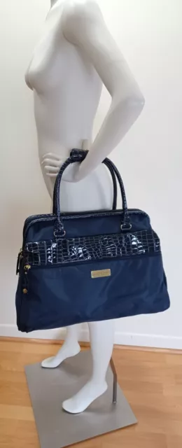 Samantha Brown Navy Blue Croc Skin Embossed Tote Weekender Travel Bag Carry On