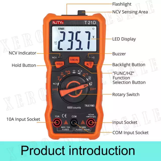 Digital Multimeter 6000 Counts Multi Tester Auto Range AC DC Voltage Current NCV 3