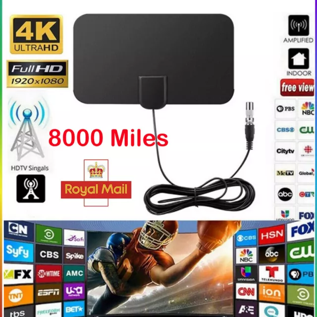New 8000Miles Indoor HD Digital TV Antenna Aerial Signal Amplified 4K 1080P UK