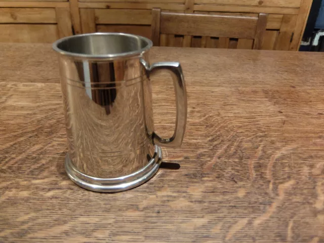 1 Pint Double Line Polished Pewter Tankard with Impressed Pewter Marks