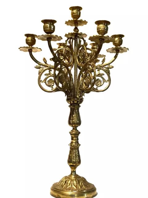 Antique Heavy 22.5” Ornate Solid Gilt Brass Victorian Candelabra Candle Holders